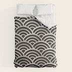 Japanese Seigaiha Wave - Black & White Palette Duvet Cover Gallery Image 6