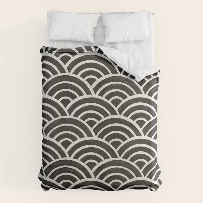 Japanese Seigaiha Wave - Black & White Palette Duvet Cover Gallery Image 6