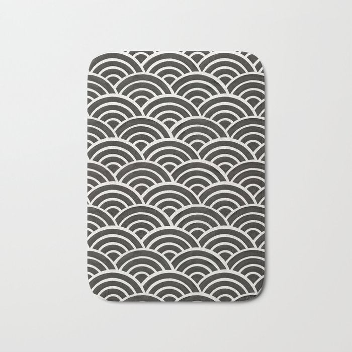 Japanese Seigaiha Wave - Black & White Palette Bath Mat Gallery Image 1