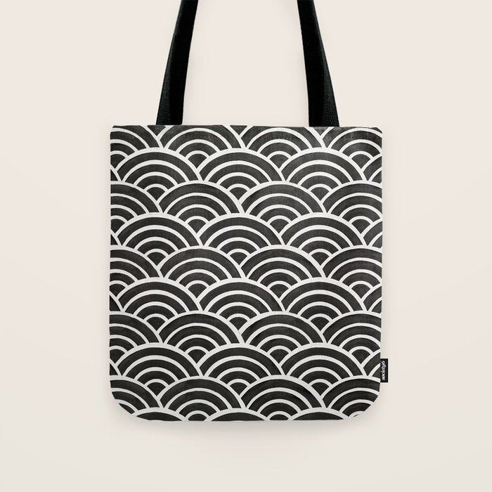 Japanese Seigaiha Wave - Black & White Palette Tote Bag Gallery Image 1