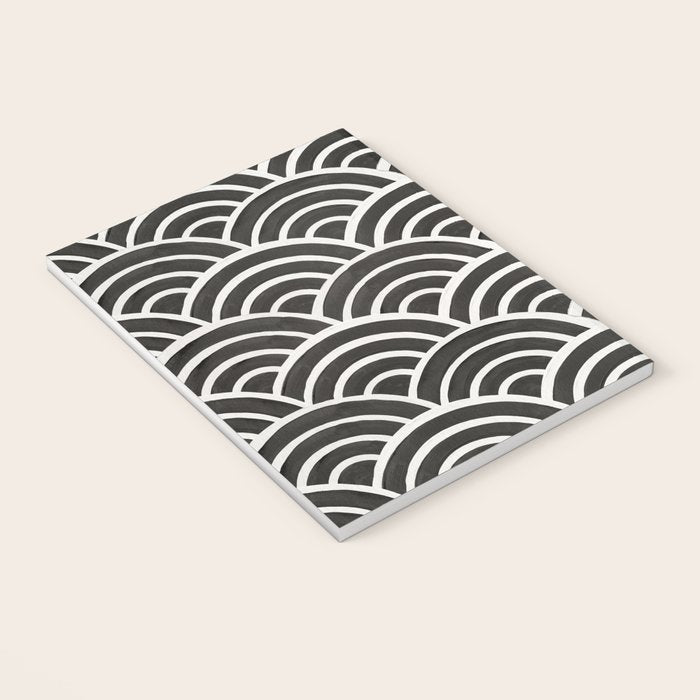 Japanese Seigaiha Wave - Black & White Palette Notebook Gallery Image 3