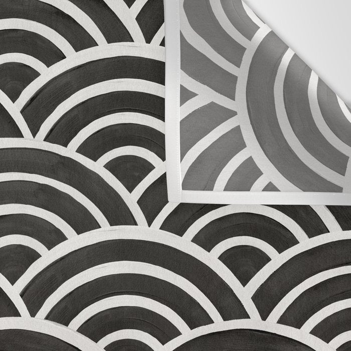 Japanese Seigaiha Wave - Black & White Palette Wall Tapestry Gallery Image 3