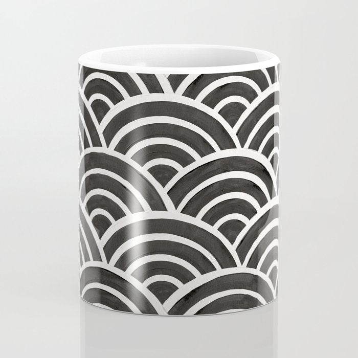 Japanese Seigaiha Wave - Black & White Palette Coffee Mug Gallery Image 4