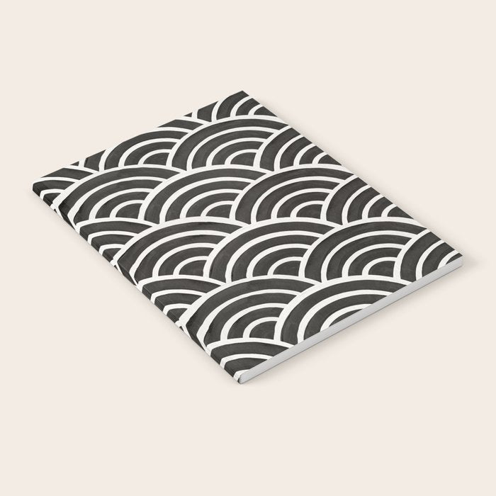 Japanese Seigaiha Wave - Black & White Palette Notebook Gallery Image 2