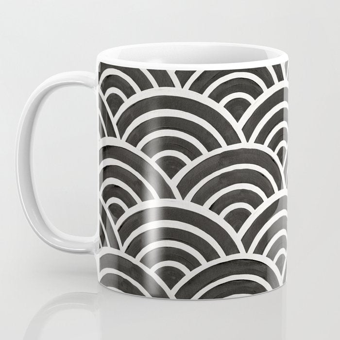 Japanese Seigaiha Wave - Black & White Palette Coffee Mug Gallery Image 3