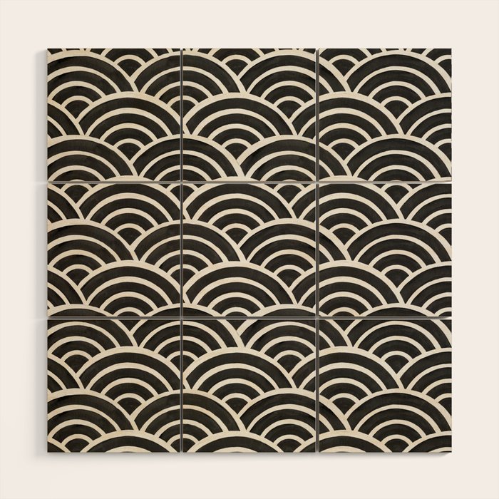 Japanese Seigaiha Wave - Black & White Palette Wood Wall Art Gallery Image 1
