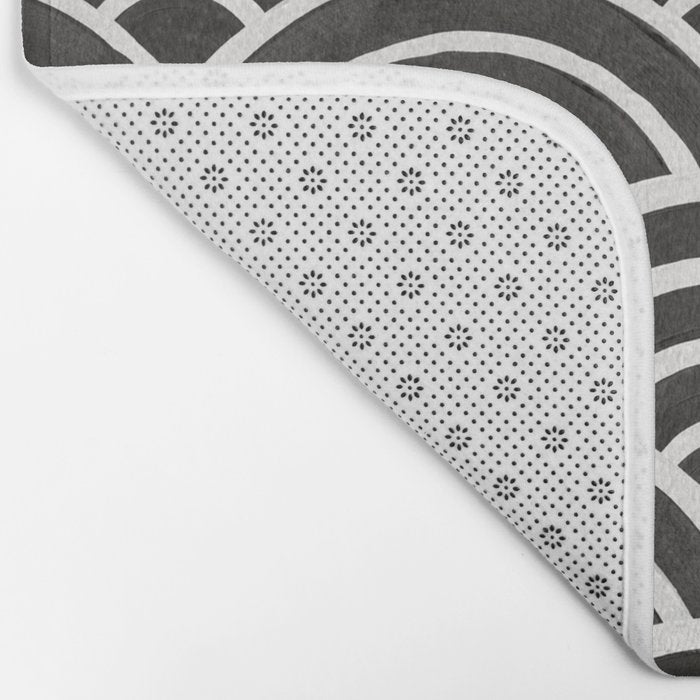 Japanese Seigaiha Wave - Black & White Palette Bath Mat Gallery Image 2