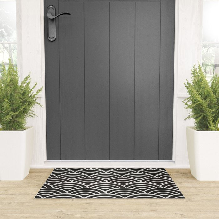 Japanese Seigaiha Wave - Black & White Palette Welcome Mat Gallery Image 3