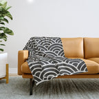 Japanese Seigaiha Wave - Black & White Palette Throw Blanket Gallery Image 1