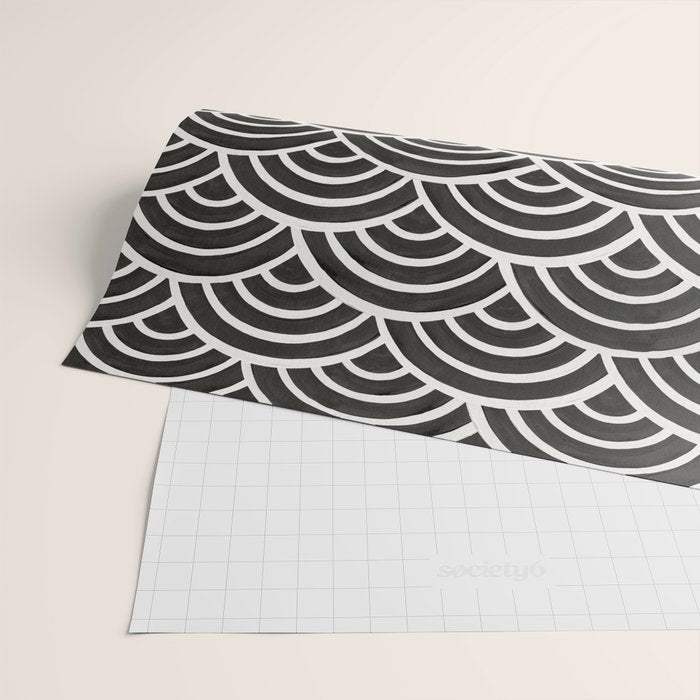 Japanese Seigaiha Wave - Black & White Palette Wrapping Paper Gallery Image 2