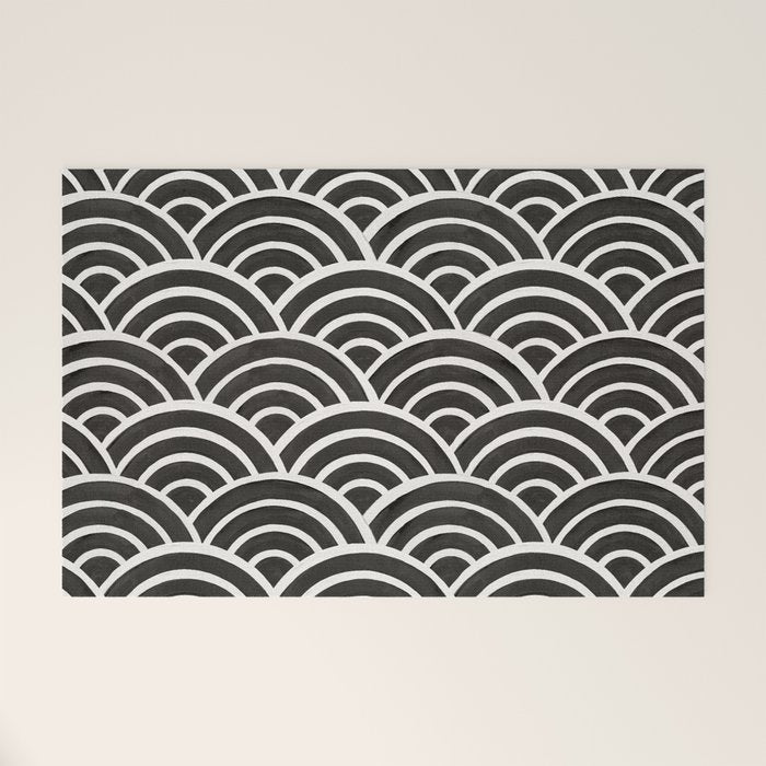 Japanese Seigaiha Wave - Black & White Palette Welcome Mat Gallery Image 1