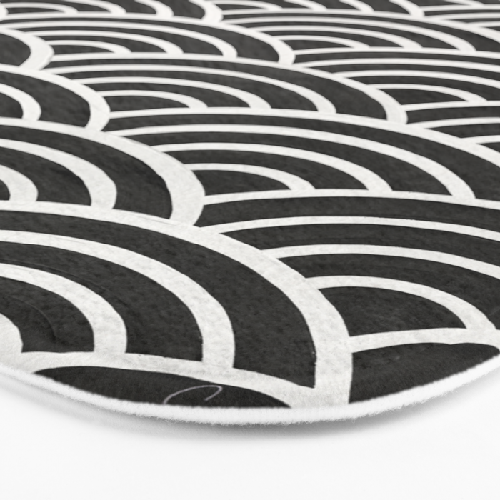 Japanese Seigaiha Wave - Black & White Palette Bath Mat Gallery Image 3