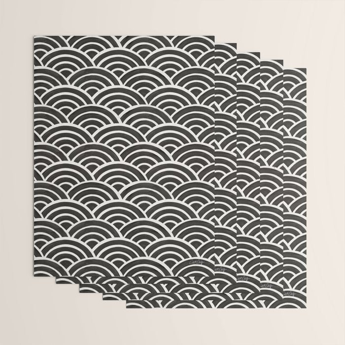 Japanese Seigaiha Wave - Black & White Palette Wrapping Paper Gallery Image 3