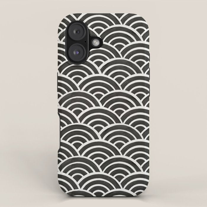 Japanese Seigaiha Wave - Black & White Palette iPhone Case Gallery Image 1