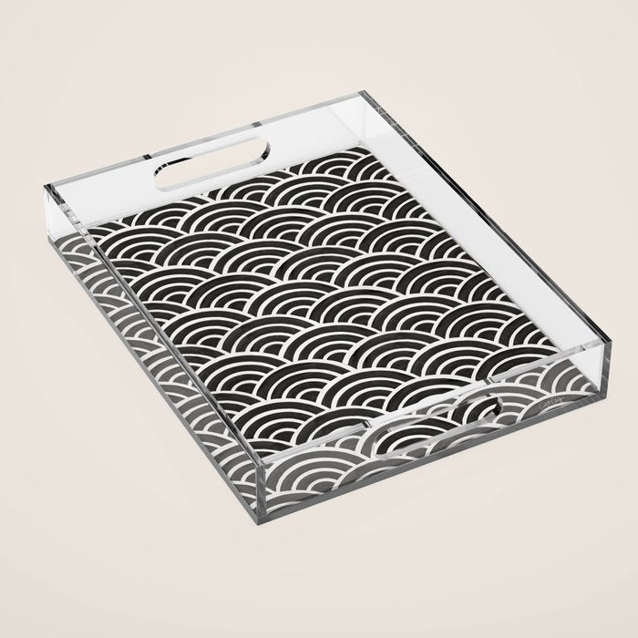 Japanese Seigaiha Wave - Black & White Palette Acrylic Tray Gallery Image 1