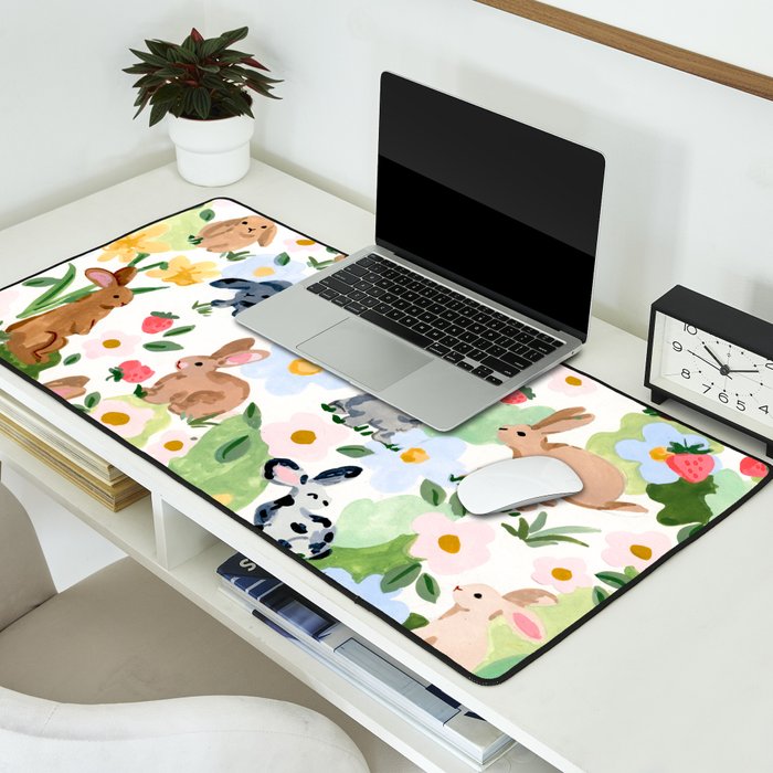 Rabbits and Strawberries Desk Mat Gallery Image 2