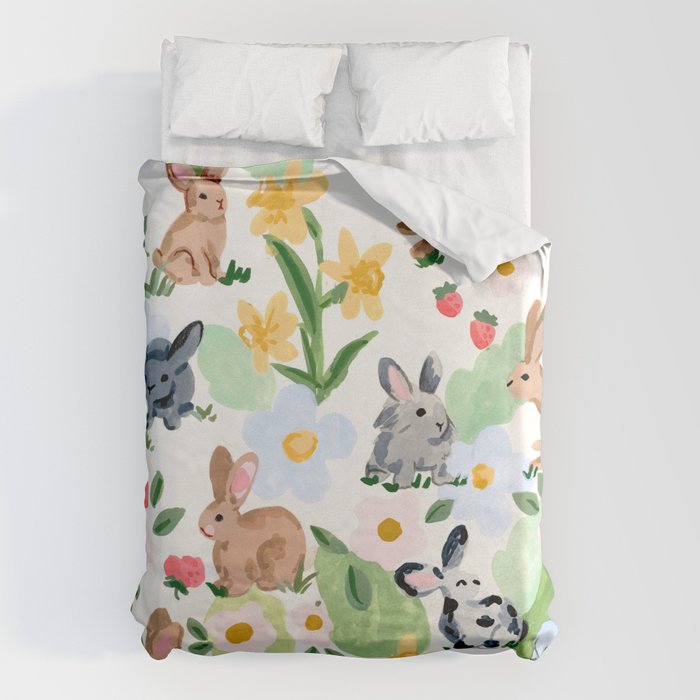 Rabbits and Strawberries Duvet Cover Gallery Image 1