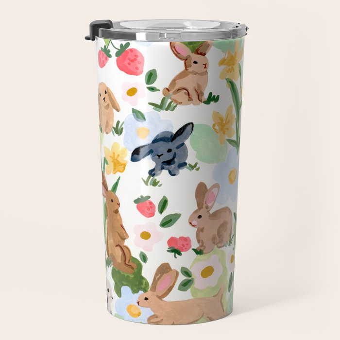 Rabbits and Strawberries Travel Mug Gallery Image 3