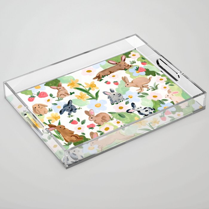 Rabbits and Strawberries Acrylic Tray Gallery Image 1