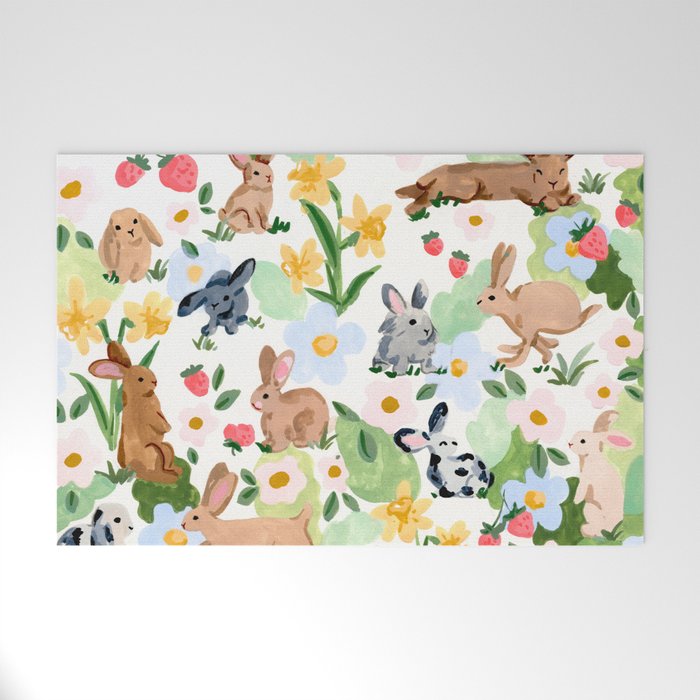 Rabbits and Strawberries Welcome Mat Gallery Image 1