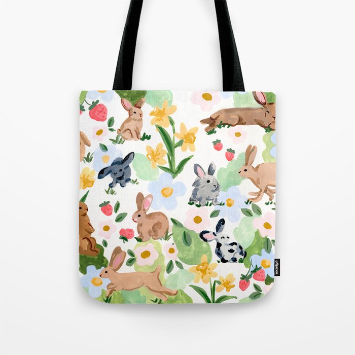 Rabbits and Strawberries Tote Bag Gallery Image 1