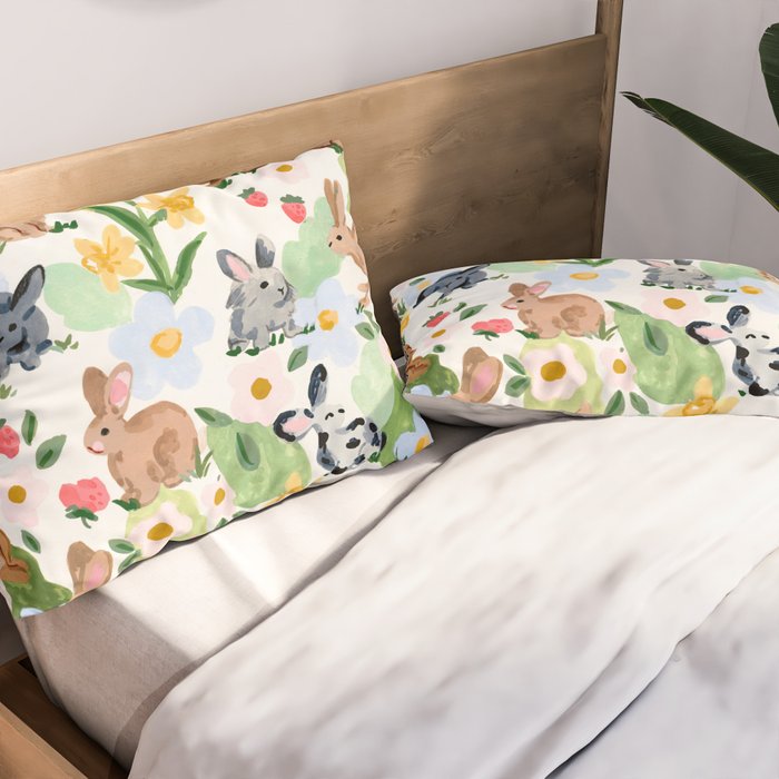 Rabbits and Strawberries Pillow Sham Gallery Image 2