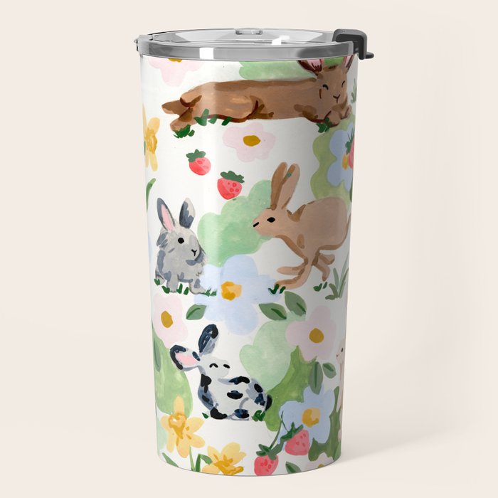 Rabbits and Strawberries Travel Mug Gallery Image 2