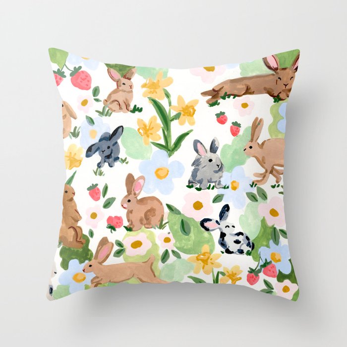 Rabbits and Strawberries Throw Pillow Gallery Image 6