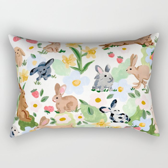 Rabbits and Strawberries Rectangular Pillow Gallery Image 1