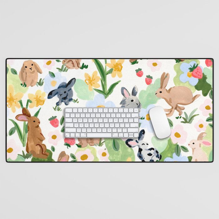 Rabbits and Strawberries Desk Mat Gallery Image 1