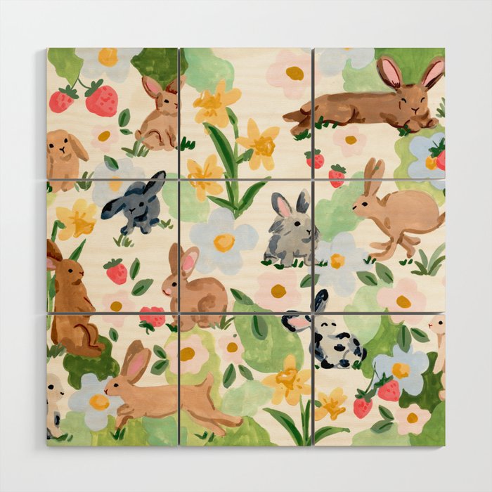Rabbits and Strawberries Wood Wall Art Gallery Image 1