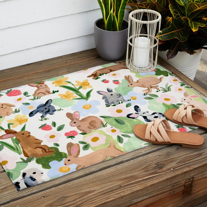 Rabbits and Strawberries Outdoor Rug Gallery Image 2