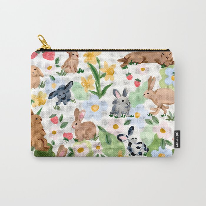 Rabbits and Strawberries Carry All Pouch Gallery Image 1