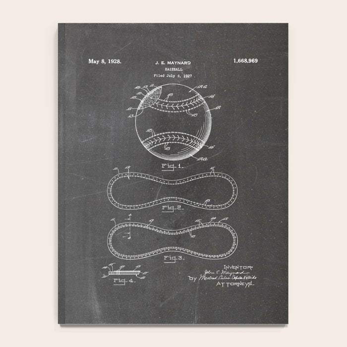 Baseball Patent - Softball Art - Black Chalkboard Notebook Gallery Image 4