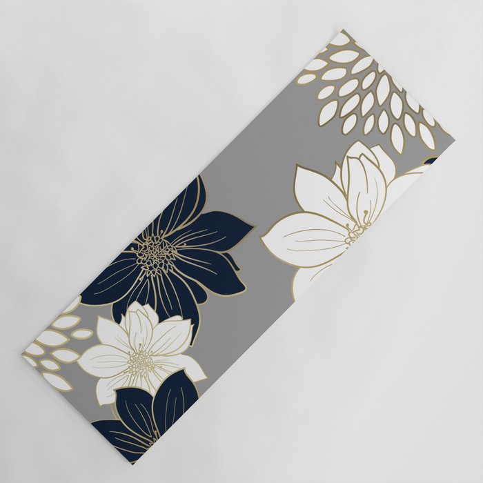 Floral Garden, White, Navy, Grey Yoga Mat Gallery Image 1