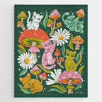 Kittens & Shrooms - Rainbow on Kelly Green Jigsaw Puzzle Gallery Image 1