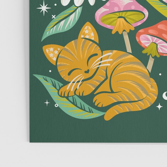 Kittens & Shrooms - Rainbow on Kelly Green Poster Gallery Image 3