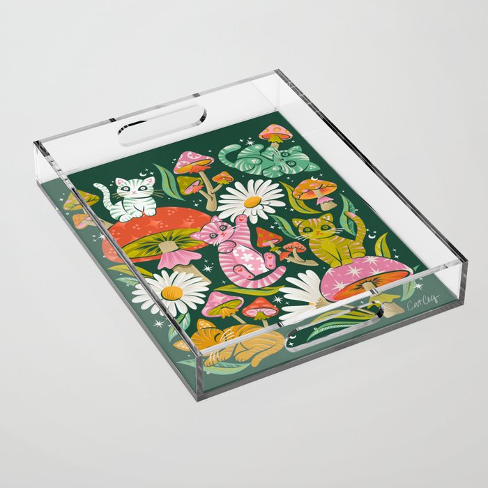 Kittens & Shrooms - Rainbow on Kelly Green Acrylic Tray Gallery Image 1