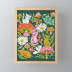 Kittens & Shrooms - Rainbow on Kelly Green Mini Art Print Gallery Image 1