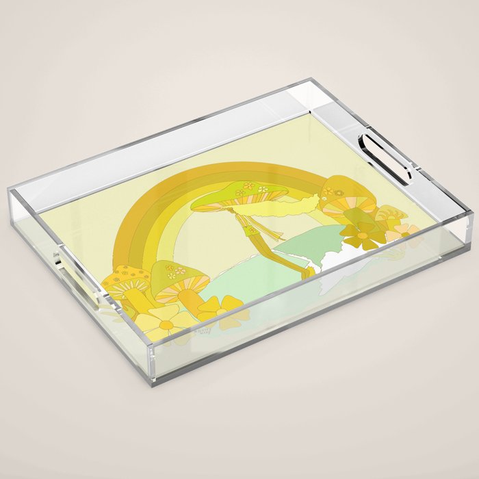 Mushy mushroom longboard surf retro floral daydreams by surfy birdy Acrylic Tray Gallery Image 1