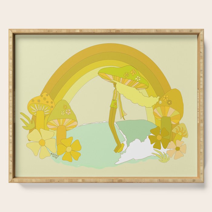 Mushy mushroom longboard surf retro floral daydreams by surfy birdy Serving Tray Gallery Image 1