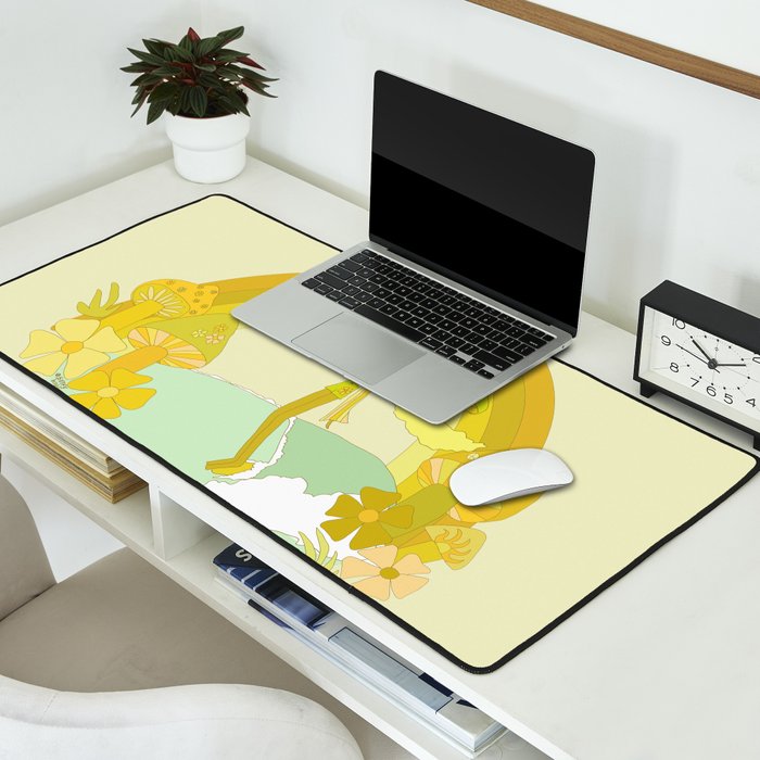 Mushy mushroom longboard surf retro floral daydreams by surfy birdy Desk Mat Gallery Image 2