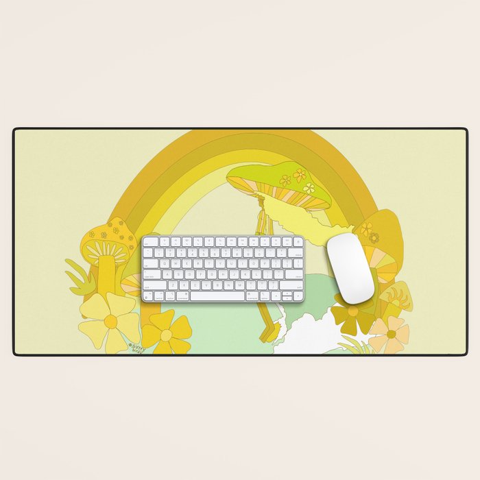 Mushy mushroom longboard surf retro floral daydreams by surfy birdy Desk Mat Gallery Image 1