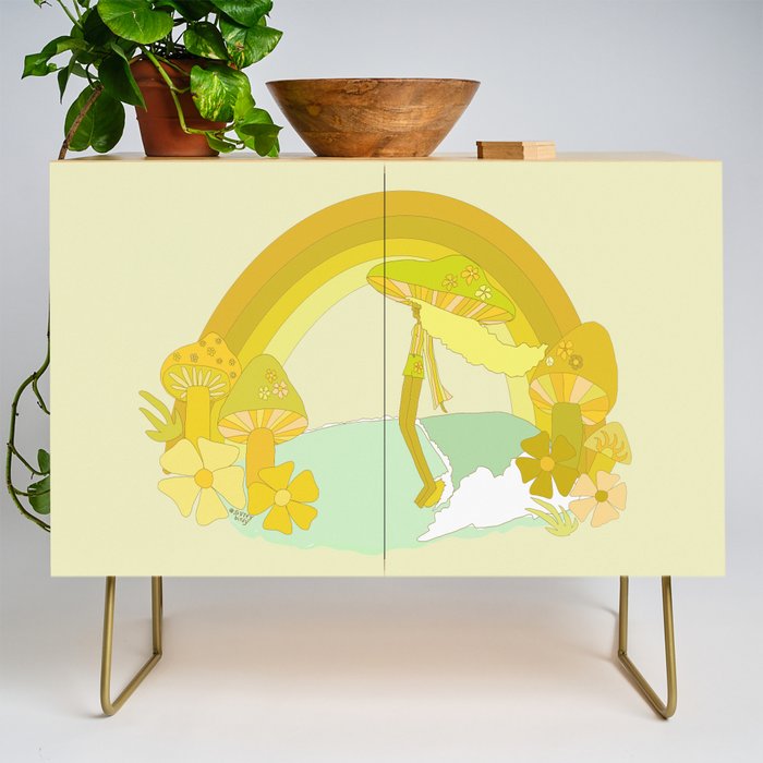 Mushy mushroom longboard surf retro floral daydreams by surfy birdy Credenza Gallery Image 1