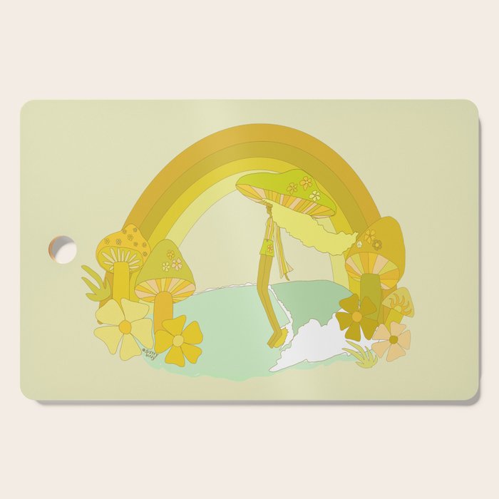 Mushy mushroom longboard surf retro floral daydreams by surfy birdy Cutting Board Gallery Image 1