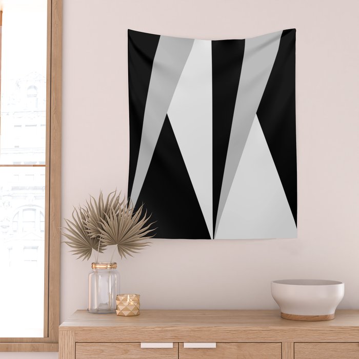Geometric Triangles VI Black and White Wall Tapestry Gallery Image 2