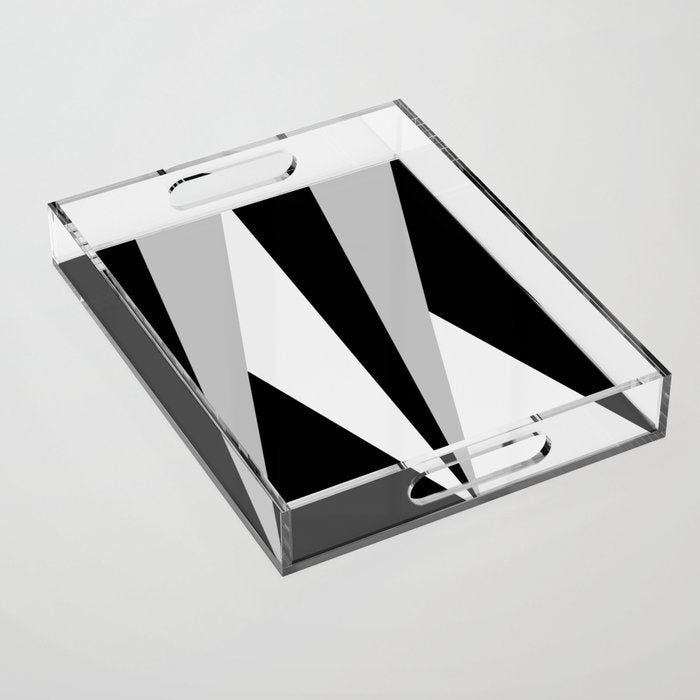 Geometric Triangles VI Black and White Acrylic Tray Gallery Image 1
