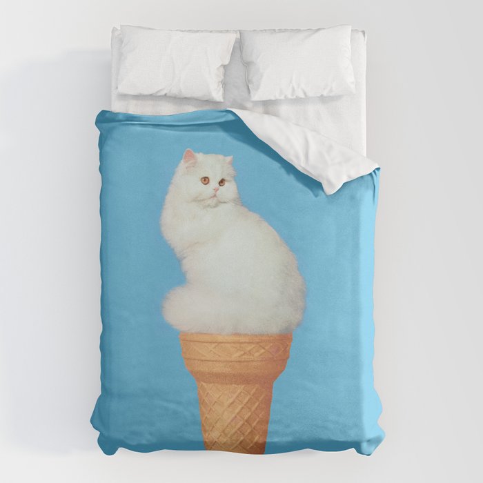 Cat Ice Cream - Blue Duvet Cover Gallery Image 1