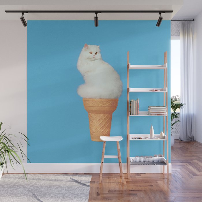 Cat Ice Cream - Blue Wall Mural Gallery Image 1