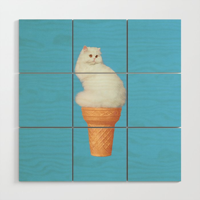 Cat Ice Cream - Blue Wood Wall Art Gallery Image 1
